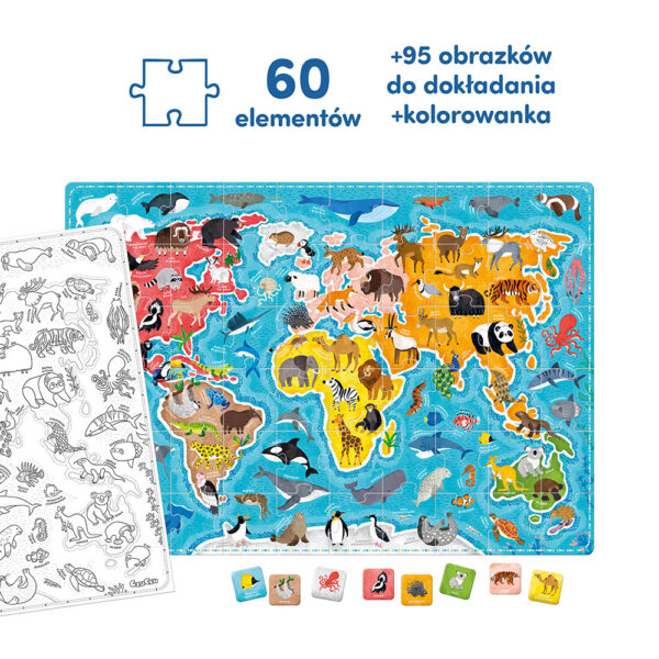 ukladanka 60 elementow i kolorowanka CzuCzu mapa ze zwierzetami
