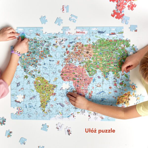 Puzzle mapa świata podroz przez kontynety ciekawostki o swiecie